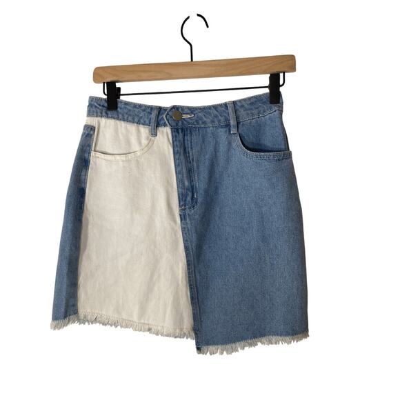 Cloud Ten  Soft Girl NWT Small Asymmetrical Dual Tone Colorblock Denim Skirt - Picture 2 of 7